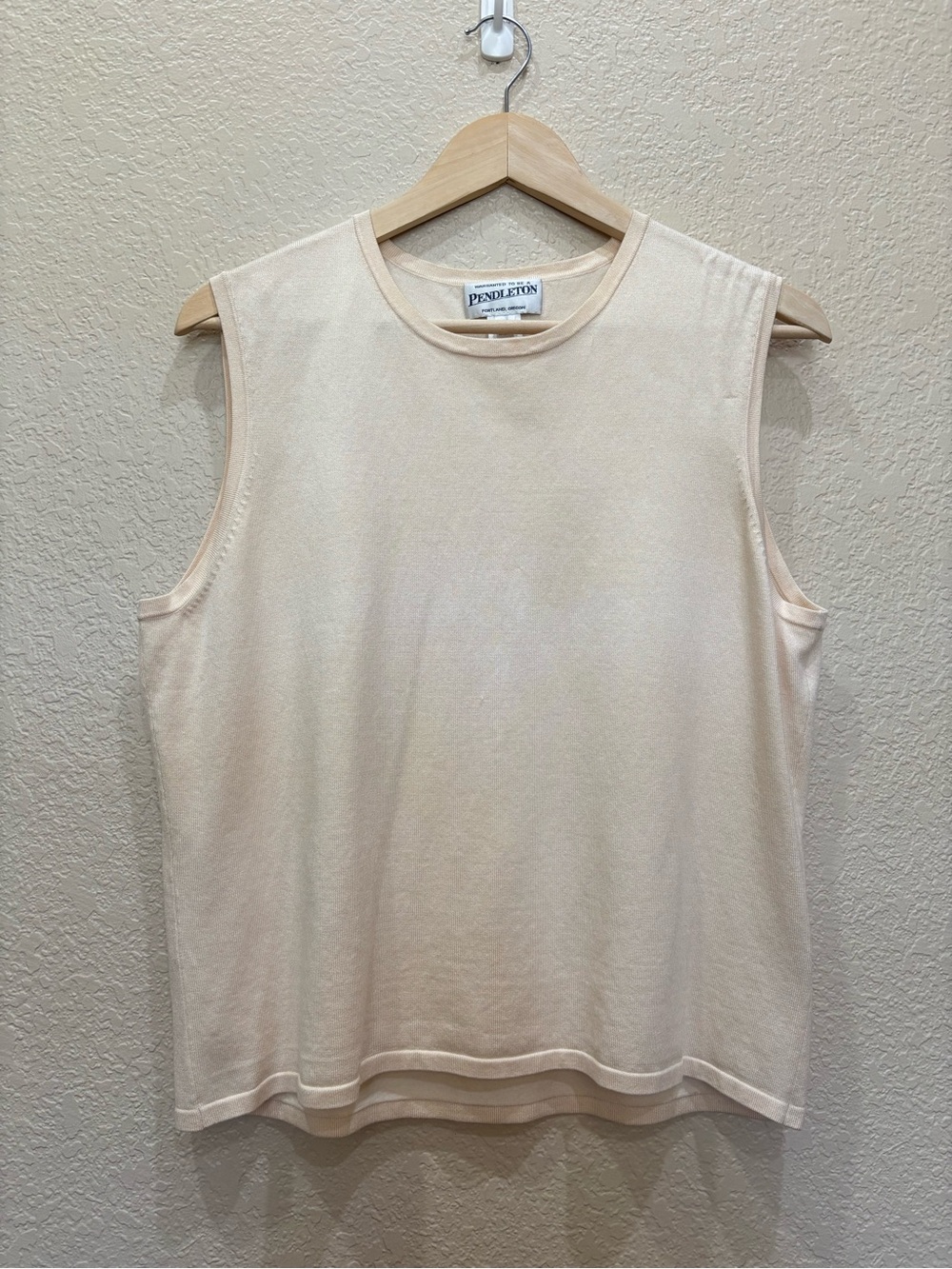 PENDLETON Cream Knit Sweater Tank Top Minimalist Sleeveless Shell Silk Sz XL